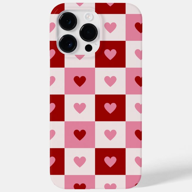 iPhone case with red and pink hearts. (Verso)