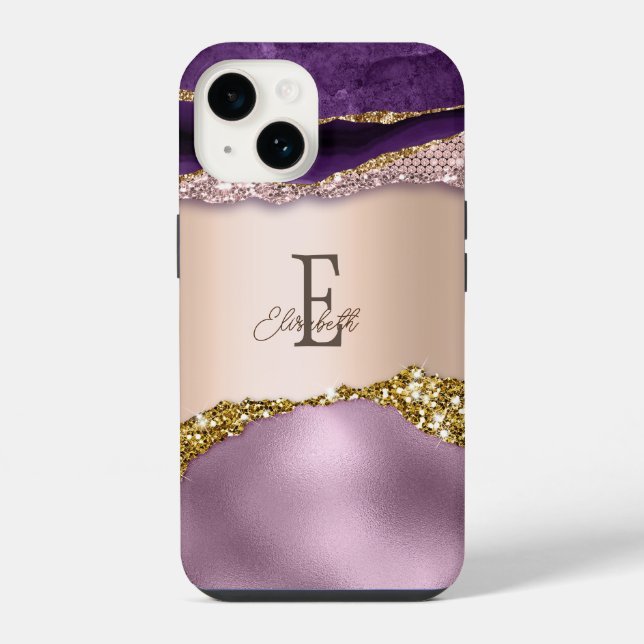 iPhone com Monograma Brilhante Rosa Dourado Tendên (Verso)