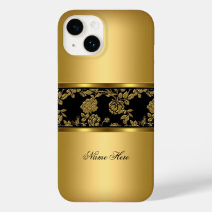 iPhone Elegante Chique Dourado Preto Floral