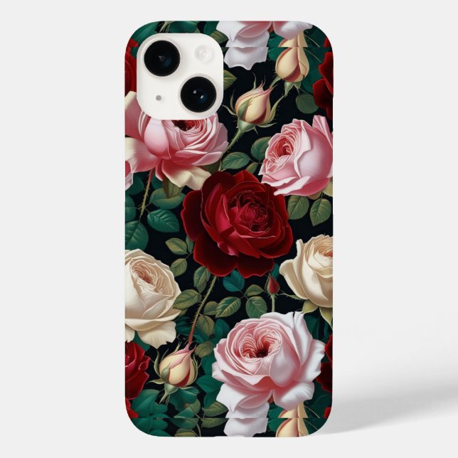 iPhone / iPad case red-white &pink roses (Verso)