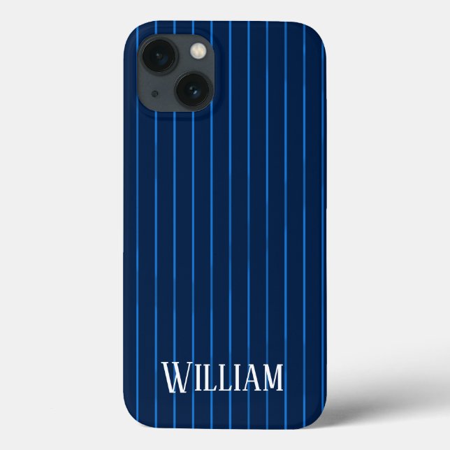 iPhone personalizado de pinstripes azuis de marinh (Verso)