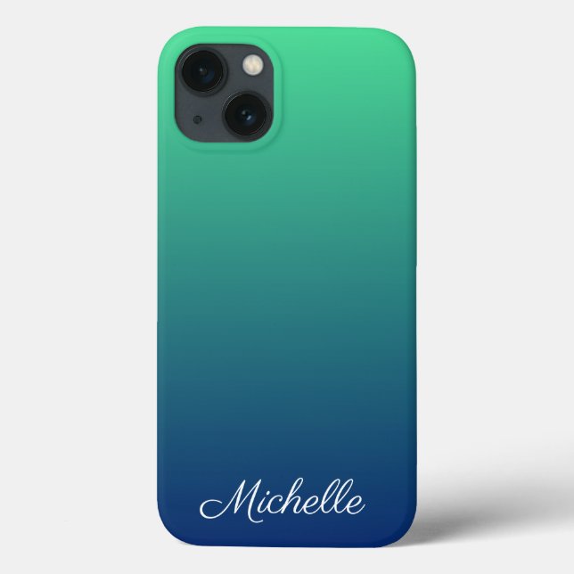 iPhone personalizado verde e azul ombre Case-Mate (Verso)