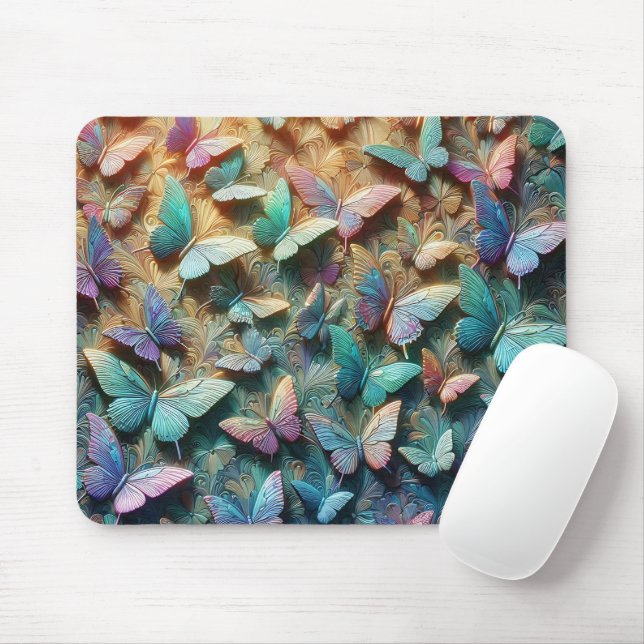 Iridescent Butterfly Garden Mousepad (Com mouse)