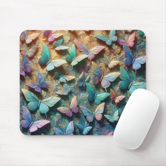 Iridescent Butterfly Garden Mousepad (Com mouse)