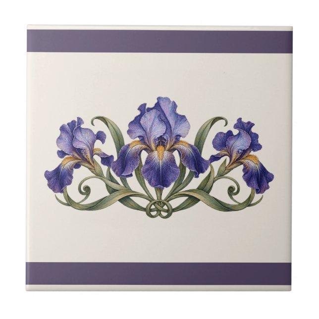 Iris Art Nouveau Friso Cor Personalizada (Original ivory & plum palette. Customize the background; recolour or remove either band.)