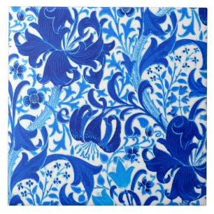 Íris de William Morris e lírio, azul cobalto