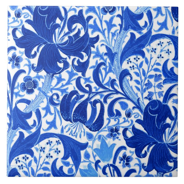 Íris de William Morris e lírio, azul cobalto (Frente)