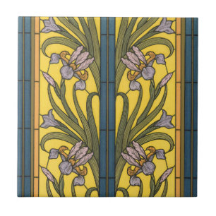 Iris Flower Art Nouveau Padrão De Vidro Mantido