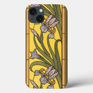 Iris Flower Art Nouveau Vidro Estampado Azul Doura