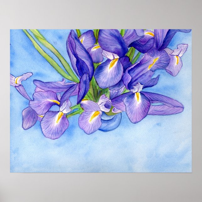 Iris Vase Watercolor Pininting Poster (Frente)