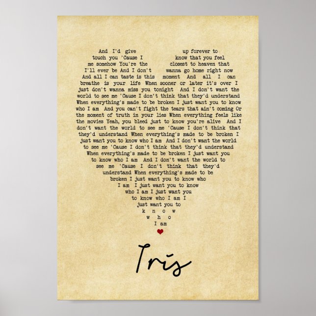 Iris Vintage Heart Wall Art Song Lyric Impressão (Frente)
