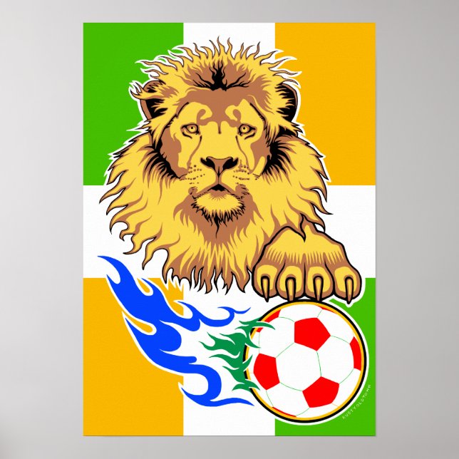 Irish or Côte d'Ivoire Soccer Lion Poster (Frente)