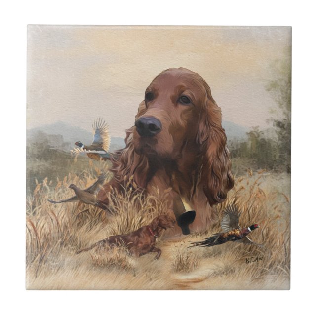 Irish Setter Hunting Pheasant ,Art (Frente)