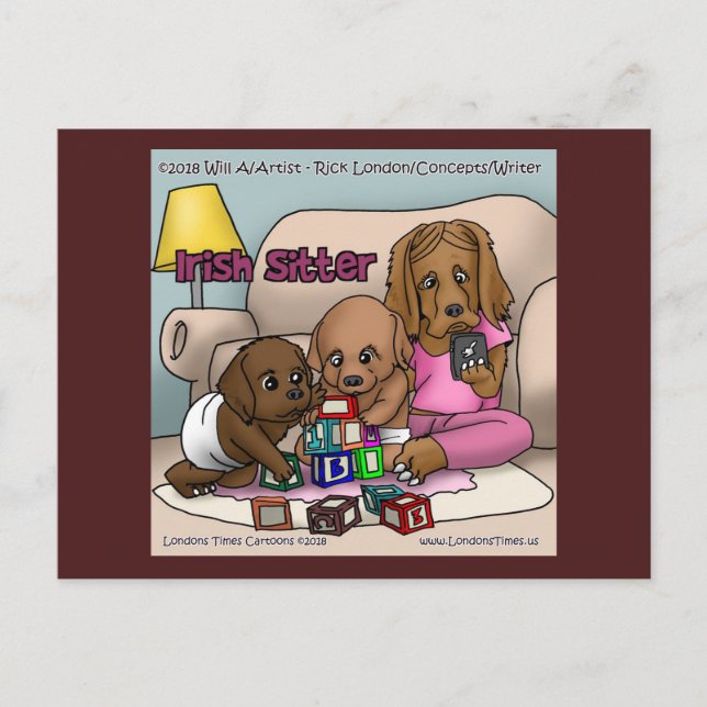 Irish Sitter - Cuidando de Cachorros Cartão Postal (Frente)