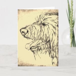 Irish Wolfhound com um cartão de boas-vindas