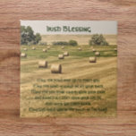 Irlandês Bênção Hay Balança em um Campo<br><div class="desc">Azulejo cerâmico com uma bênção tradicional irlandesa impressa em escrita verde e estilizada, juntamente com a fotografia de um cheio de campo de fazenda com fardos de feno. Selecione o tamanho do seu azulejo. Faz um presente ponderado para a família e os amigos.</div>