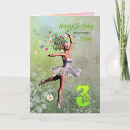 Irmã 3, cartão de aniversário de fada de flores