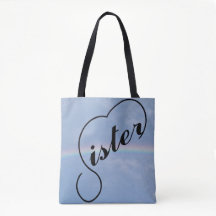 Irmã e um arco-íris em uma bolsa tote com impressã