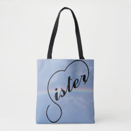 Irmã e um arco-íris em uma bolsa tote com impressã