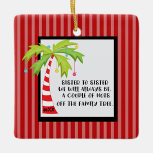 Irmã engraçada aos enfeites de natal da irmã