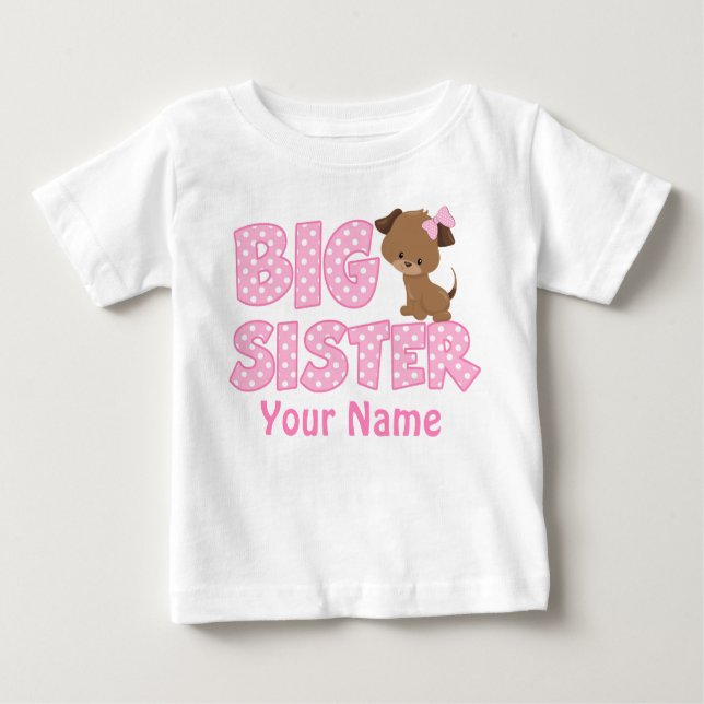 Irmã Grande Rosa Puppy Personalizada Camisa (Frente)