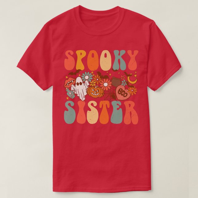 Irmã Sapata Camisa Retro Halloween Fantasma (Frente do Design)