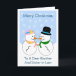 Irmão Snowman E Cartão De Natal Sister-In-Law<br><div class="desc">Um cartão de boas-vindas, irmão e cunhada design de bonecos de Natal. Personalize este cartão de Natal com qualquer texto, depois imprimi-lo e enviá-lo a você ou baixá-lo instantaneamente. Se precisar de ajuda para personalizar, entre em contato conosco através do link desta página. Irmão e sua esposa, homens de neve...</div>
