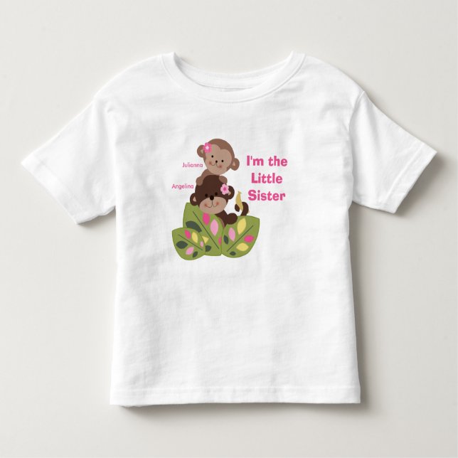 Irmãozinha Personalizada Meninas Macacos Camisa (Frente)