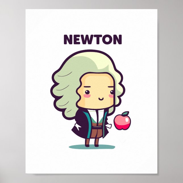 Isaac Newton Kawaii Style Poster (Frente)