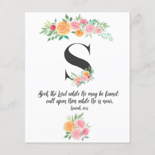 Isaiah 55:6, Letra S, placa de script de aquarela