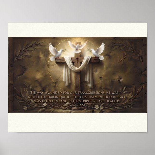 Isaías 53:5 Poster da Cruz | Por Suas Listras (Frente)