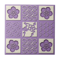 Ishidatami japanês checado padrão flores de ameixa