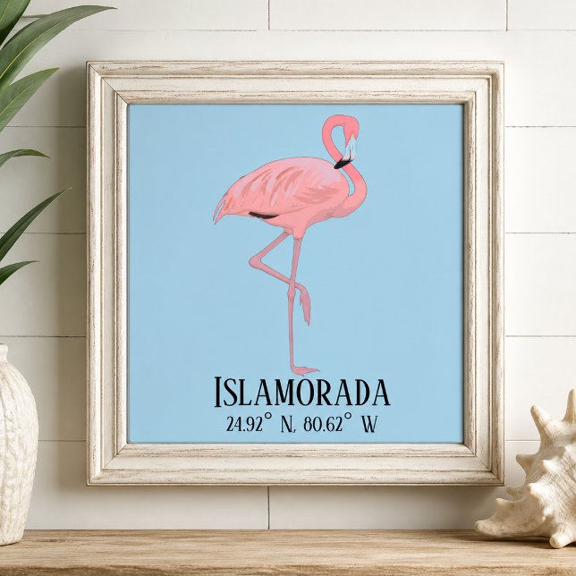 Islamorada FL Keys Latitude Longitude Casa de Prai (pink flamingo Islamorada Florida Keys lat long coordinates ceramic tile displayed in frame )