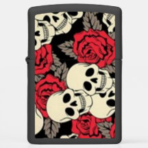 Isqueiro Matte preto de Zippo do crânio & dos