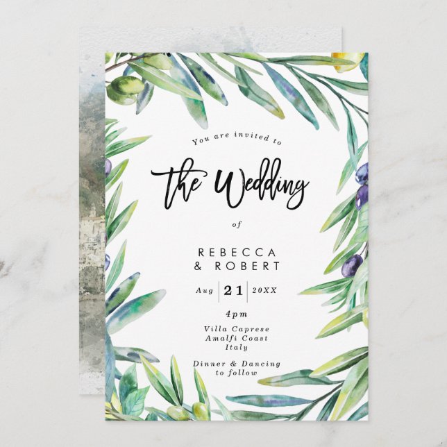 Itália Amalfi Azeitona Convite para casamento mode (Frente/Verso)