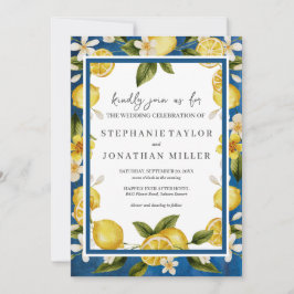 Italia Blue Watercolor Lemon Convite para Casament