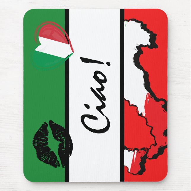 Itália Ciao Coração Italiano Beijo Mouse Pad (Frente)