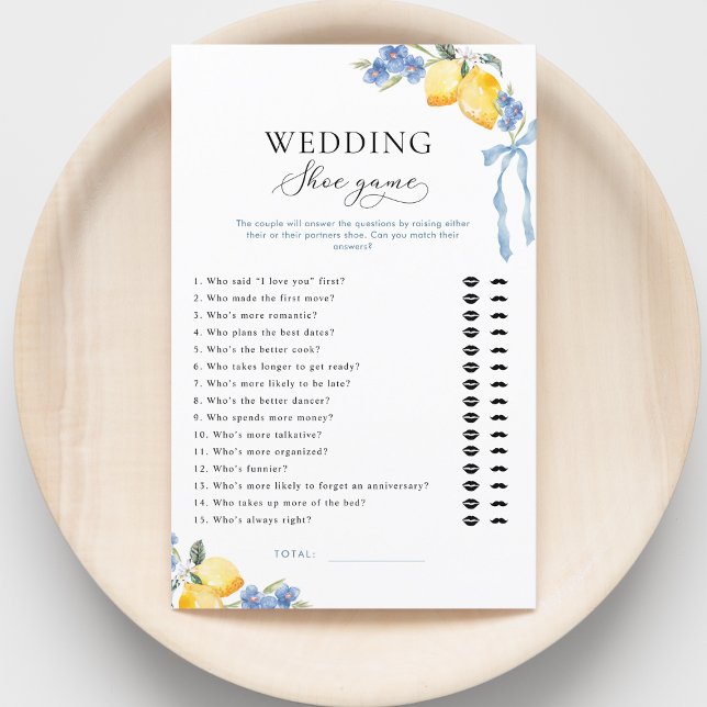 Italian Blue Bow & Lemons Bridal Wedding Shoe Game (Criador carregado)