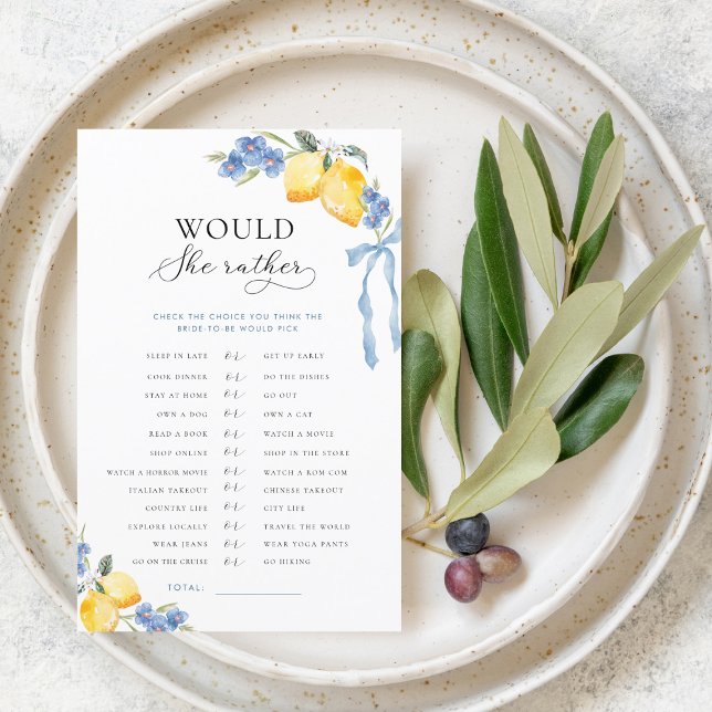 Italian Bow & Lemons Bridal Would She Rather Game (Criador carregado)