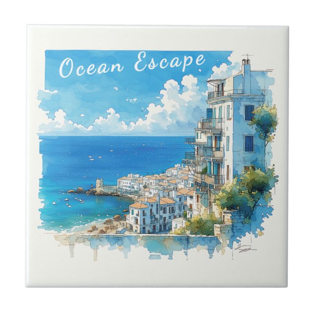 Italian Seaside Town Watercolor Ocean Escape (Frente)