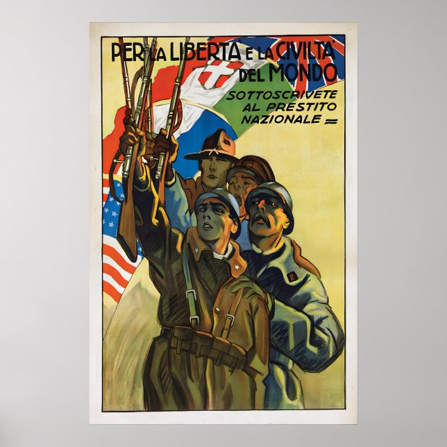 Italian WWII Propaganda Poster Allied Support Art (Frente)