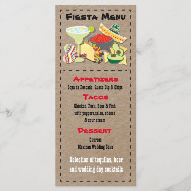 Itens do menu Fiesta mexicano papel kraft falso (Frente)