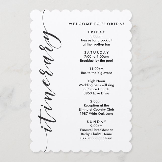 Itinerário de Boas-Vindas e Cartão de Informação (Frente)