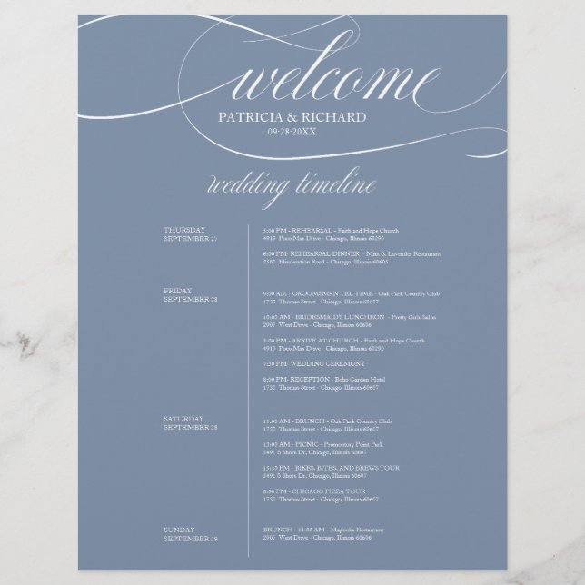 Itinerário de Casamento Chic Dusty Blue 4 Dias (Frente)