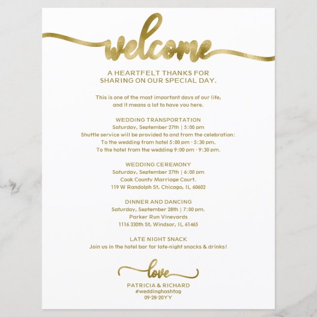Itinerário de Casamento com Caligrafia Chic Acessí (Frente)