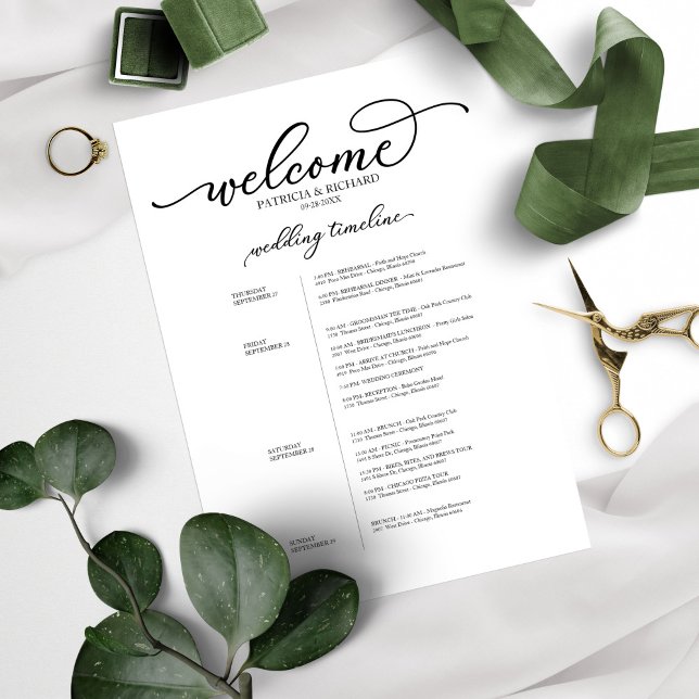 Itinerário de Casamento de 4 Dias Chic Script Pret (Criador carregado)