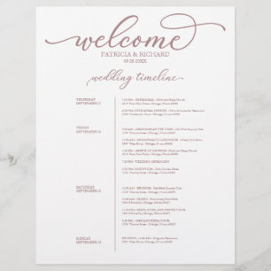 Itinerário de Casamento de 4 Dias Chic Script Rosa