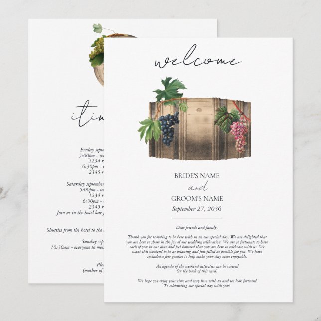 Itinerário de Casamento em Vinícola com Barril de  (Frente/Verso)
