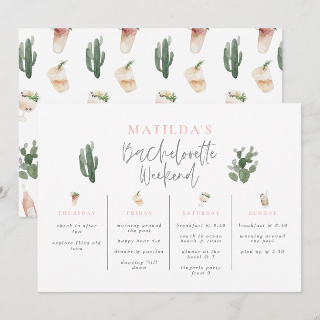 Itinerário de fim de semana de despedida de soltei (Frente/Verso)