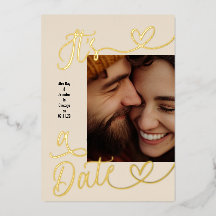 It's A Date Elegant Wedding 4 Photo Collage Gold